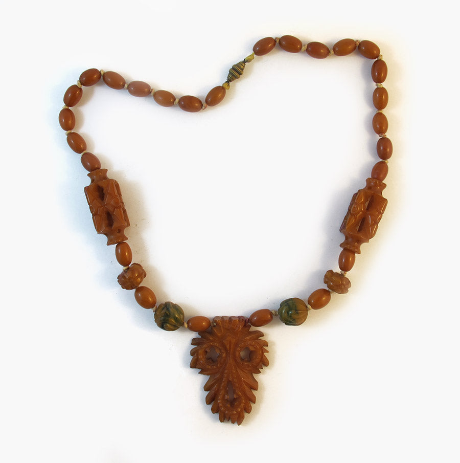 Rare Heavily Carved Vintage Bakelite Necklace