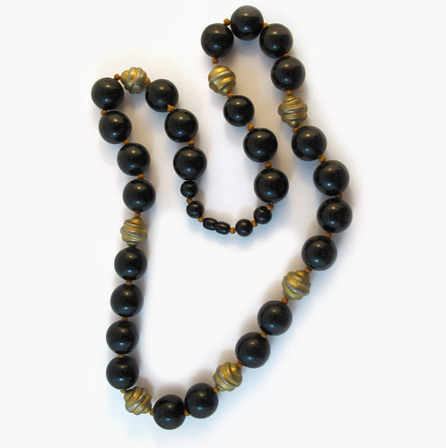 Rare Vintage Bakelite Bead Necklace with Gold Snail Swirl Beads