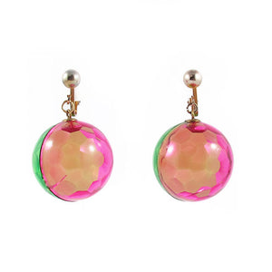 Vintage Lucite Retro Green and Pink Transparent Ball Clip On Earrings c. 1960's