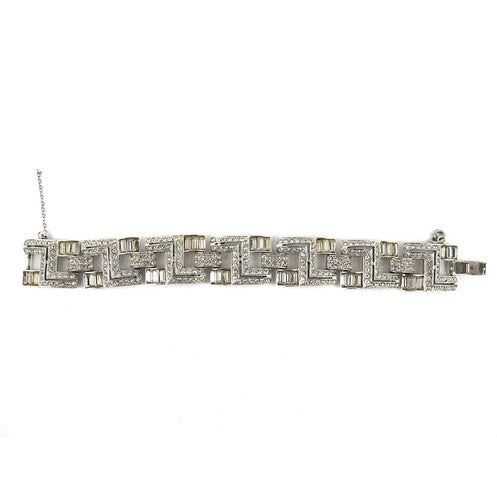 Vintage Deco Rhinestone Baguette Bracelet - Silver Plated