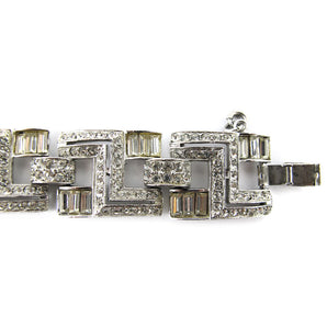 Vintage Deco Rhinestone Baguette Bracelet - Silver Plated
