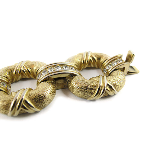 Vintage Signed Ciner Gold Plated Link - Crystal Bracelet
