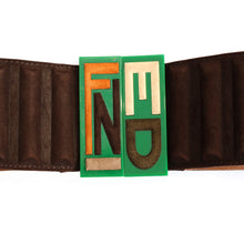 Load image into Gallery viewer, Vintage FENDI Belt in Chocolate Suede Leather and Green Perspex Buckle c.1990