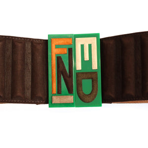 Vintage FENDI Belt in Chocolate Suede Leather and Green Perspex Buckle c.1990