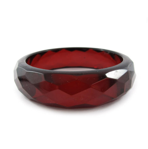 Vintage Faceted Bakelite Bangle - Cherry Red Transparent