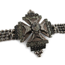 Load image into Gallery viewer, Signed &#39;David Mandel for The Show Must Go On&#39; Crystal and Chrome Cross Bracelet