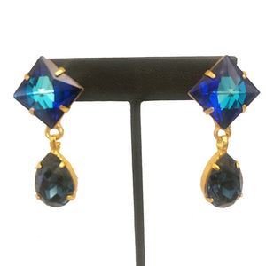 HQM Austrian Crystal Montana Blue Double Drop Earrings - (Pierced)