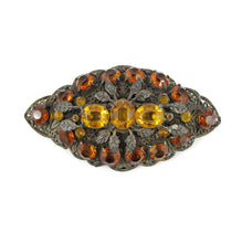 Load image into Gallery viewer, Vintage 1930&#39;s Czechoslovakian Filigree Brooch -Topaz and Amber