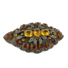 Load image into Gallery viewer, Vintage 1930&#39;s Czechoslovakian Filigree Brooch -Topaz and Amber