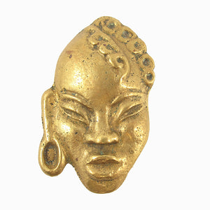 French Vintage Figural African Face Cast Brass Mask Brooch c. 1960