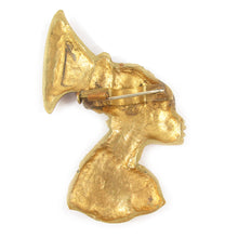Load image into Gallery viewer, French Vintage Figural African Face Cast Brass Mask Brooch c. 1960