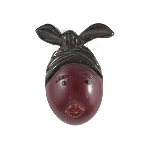 Vintage Hand Carved Wooden African Tribal Figural Brooch c. 1950