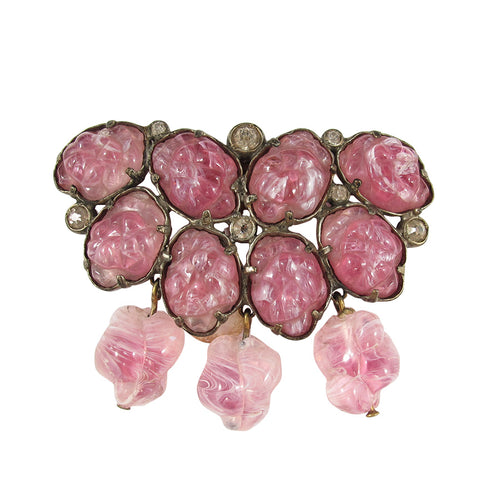 Vintage Unsigned Eisenberg Poured Rose Coloured Glass Fur Clip c. 1940