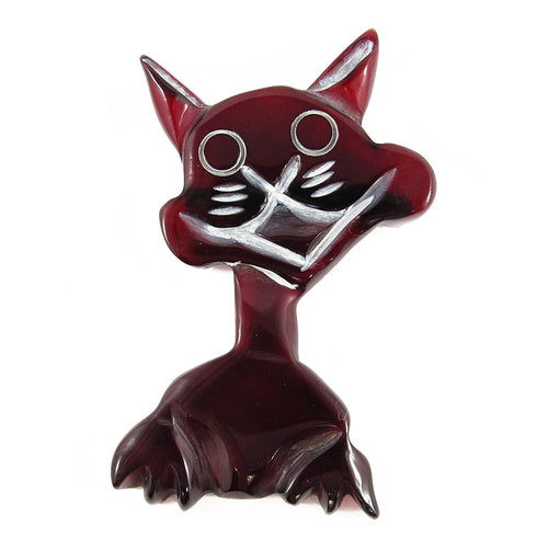 Vintage Bakelite Crazy Cat Clear Cherry Coloured Brooch c. 1950