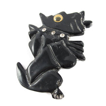 Load image into Gallery viewer, Vintage Google Eyed Carved BlackResin Dog Brooch c. 1950