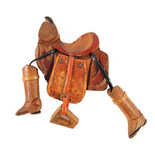Load image into Gallery viewer, Vintage Hand Carved Wooden Saddle and Boot Brooch c. 1960&#39;s
