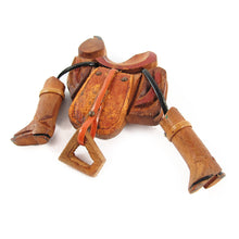 Load image into Gallery viewer, Vintage Hand Carved Wooden Saddle and Boot Brooch c. 1960&#39;s