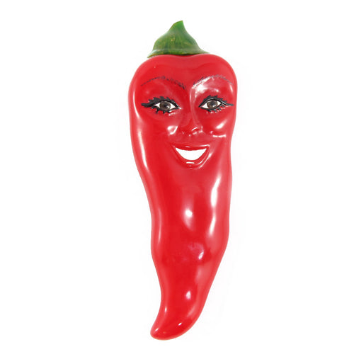 Reworked Vintage Bakelite Carved and Hand Painted Face Chili Brooch