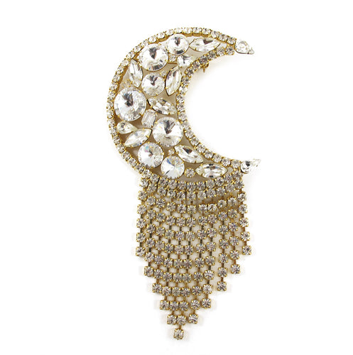 Harlequin Market Crystal New Moon Tassel Brooch