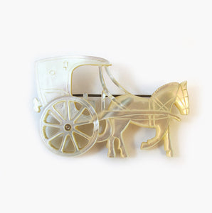 Vintage Handcrafted Mother of Pearl Horse & Cart Brooch