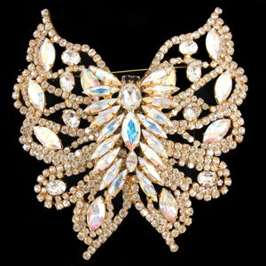 Vintage 1970's Crystal Butterfly Brooch