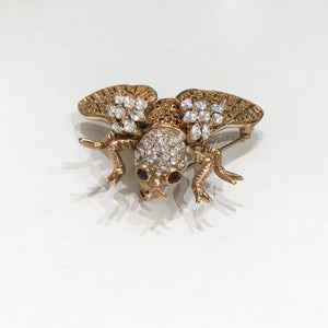 Ciner NY Large Fly Topaz Eyes & Clear Crystal Brooch