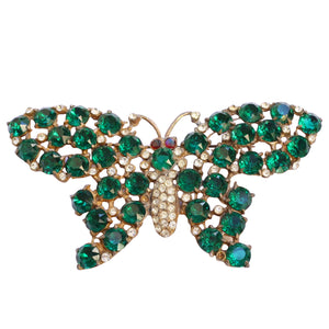 Vintage Green Crystal Butterfly Brooch