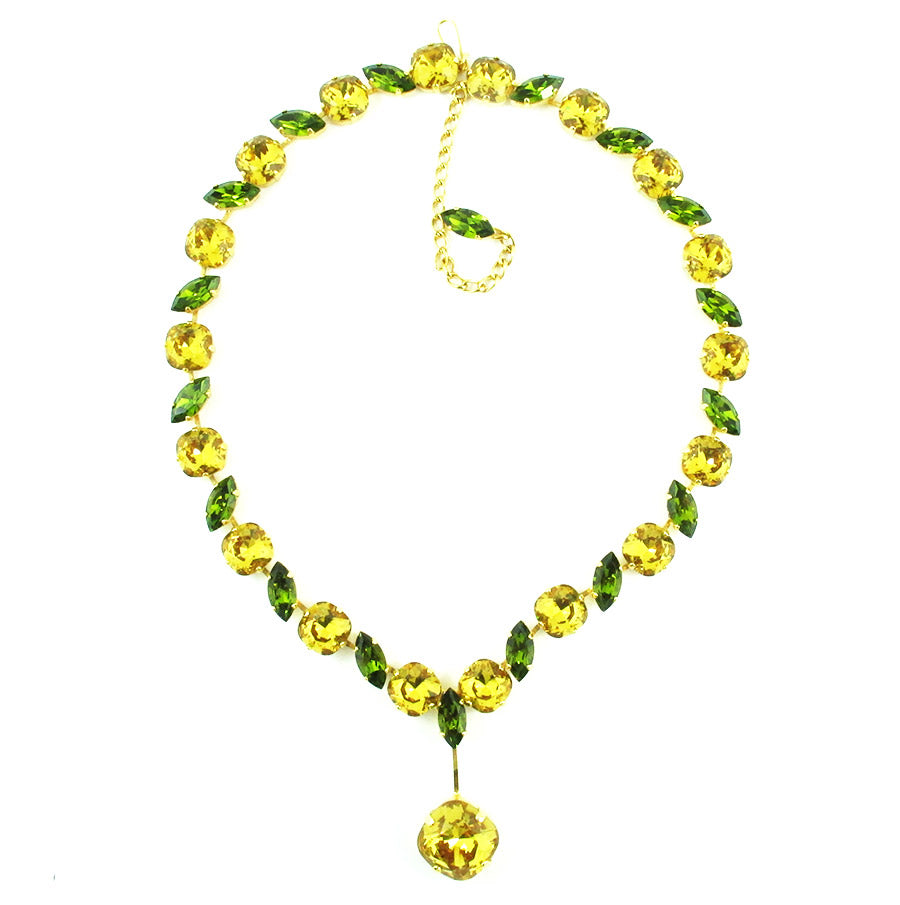 Harlequin Market Statement Crystal Accent Necklace - Light Topaz + Olivine