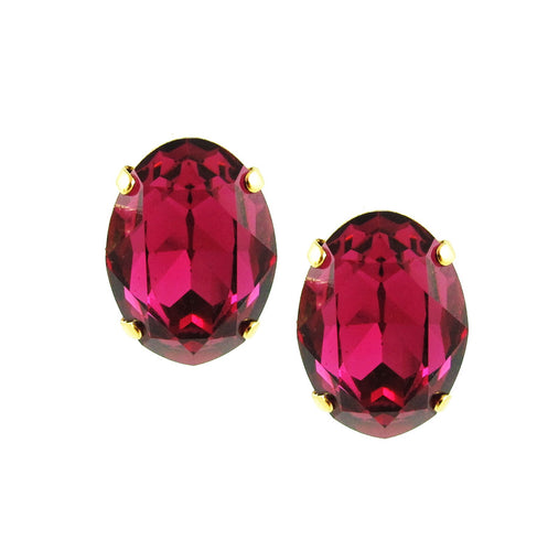 Harlequin Market Large Oval Crystal Earrings - Fuchsia