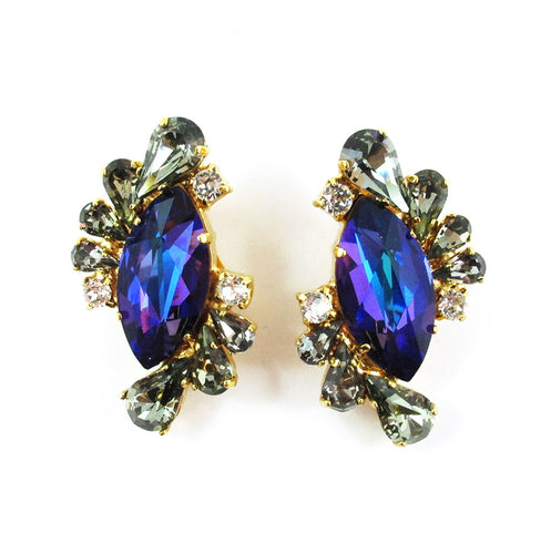 Harlequin Market Double Detail Earrings - Heliotrope + Black Diamond + Clear Copy