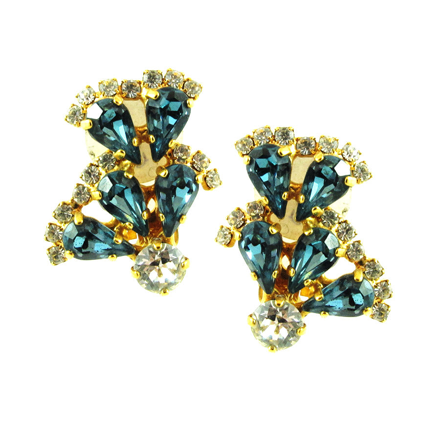 Harlequin Market Crystal Earrings - Indian Sapphire + Clear
