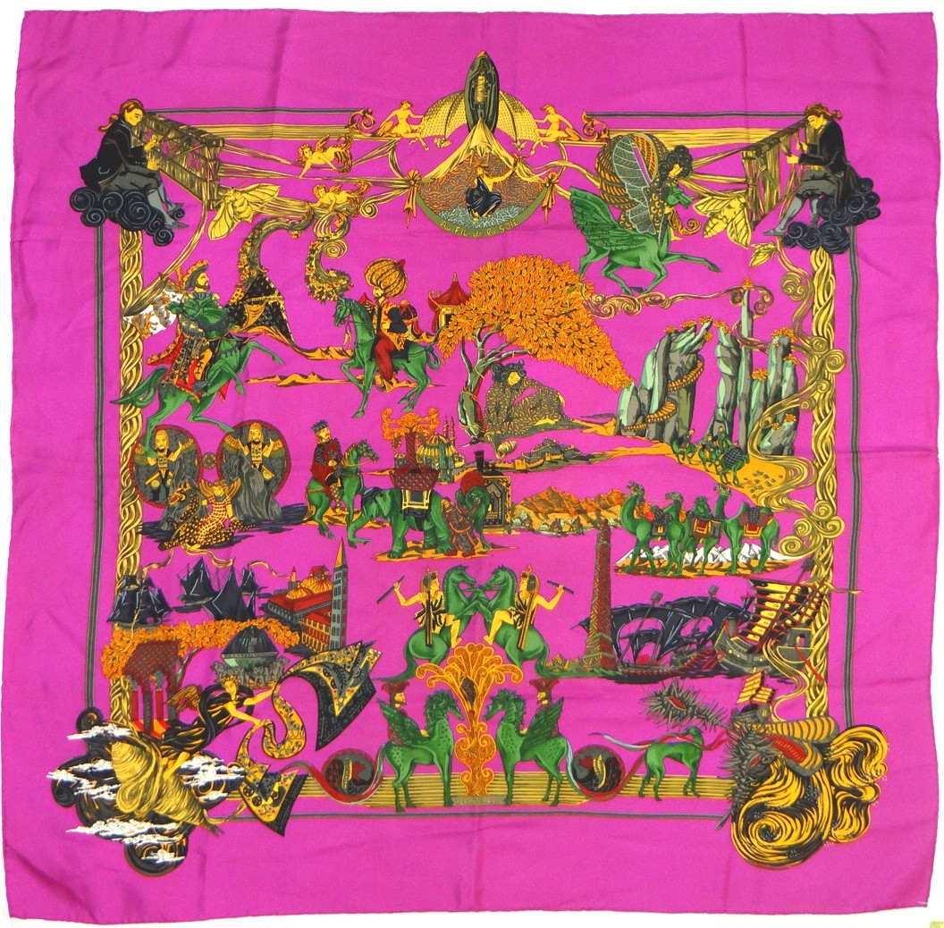 Hermes Paris Au Fil de la Soie 90cm Silk Scarf Carre by Annie Faivre by Annie Faivre 1995