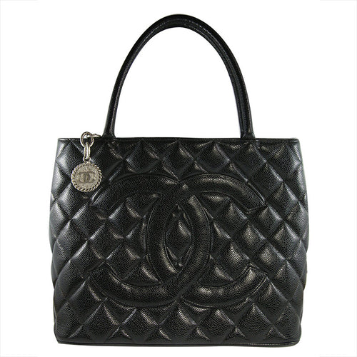 Chanel Vintage Black Caviar Leather Silver Tone CC Medallion Bag c. 2000 - Harlequin Market