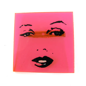 Signed 'C.D' Hand Painted 'Marilyn Monroe' Pink Opaque Plastic Brooch