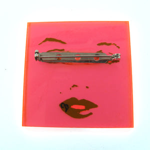 Signed 'C.D' Hand Painted 'Marilyn Monroe' Pink Opaque Plastic Brooch