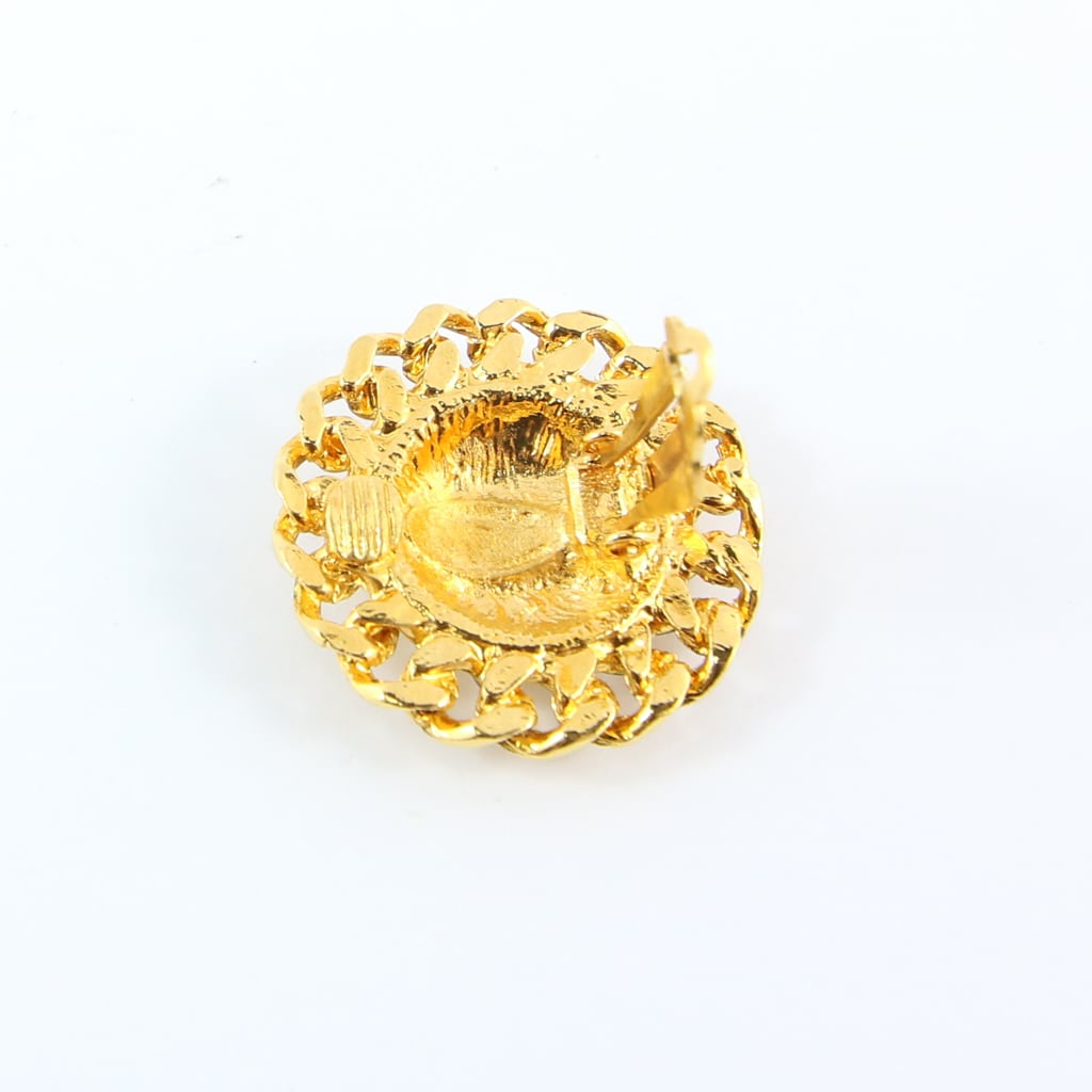 Chanel Vintage Signed CC Quilted Round Gold Earrings c. 1990s (Clip-on)