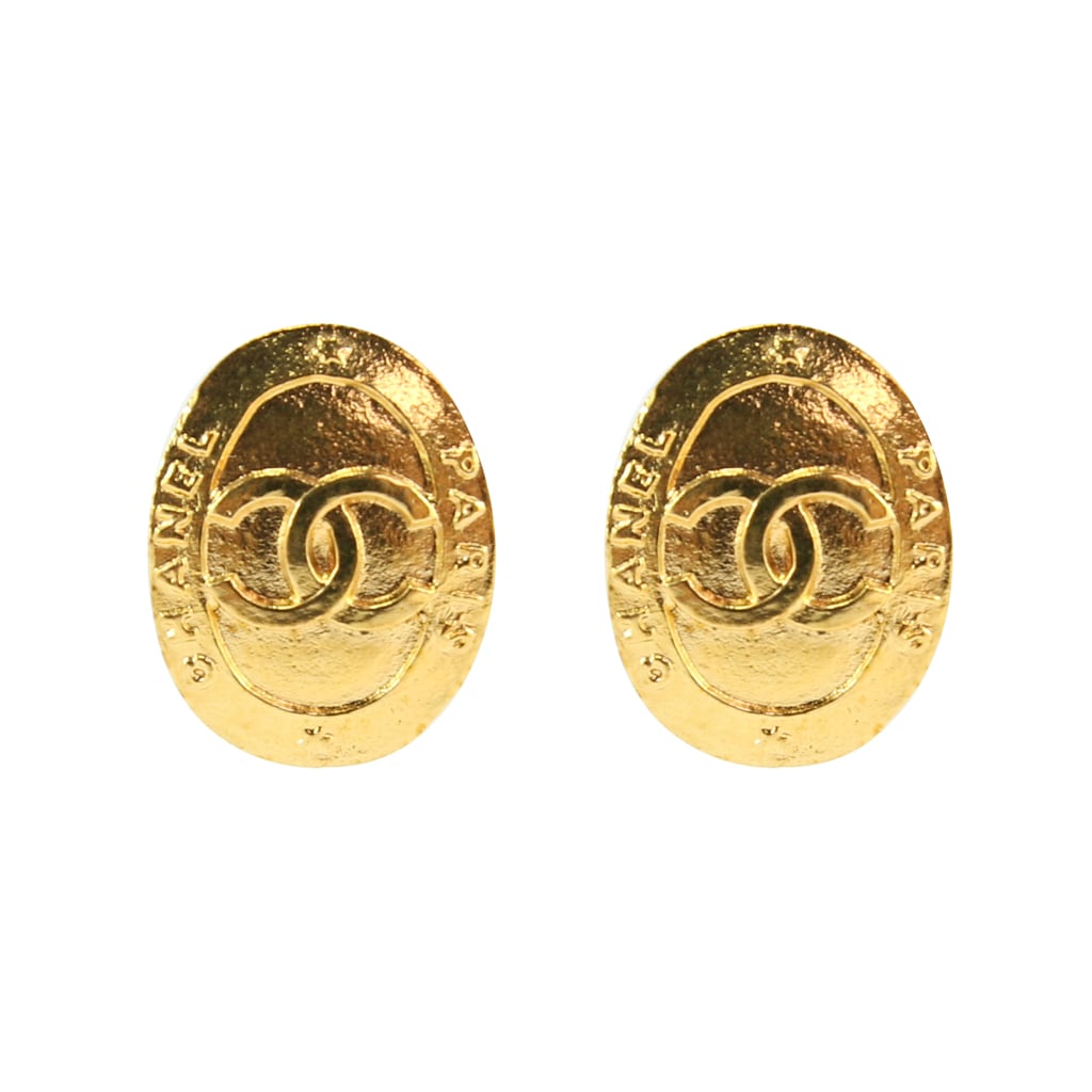 Chanel Vintage Gold CC CHANEL PARIS Oval Earrings c. 2000 (Clip-on) - Harlequin Market