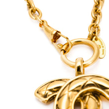 Load image into Gallery viewer, Vintage Signed Chanel Gold Tone Quilted CC Logo Necklace c. 1990&#39;s