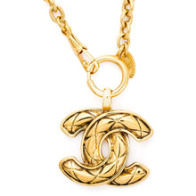 Load image into Gallery viewer, Vintage Signed Chanel Gold Tone Quilted CC Logo Necklace c. 1990&#39;s