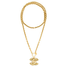 Load image into Gallery viewer, Vintage Signed Chanel Gold Tone Quilted CC Logo Necklace c. 1990&#39;s