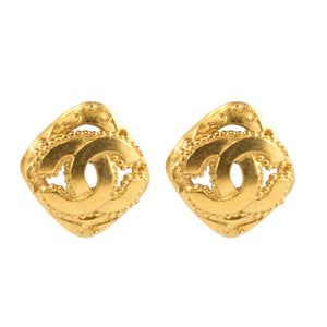 Chanel Vintage Signed Gold Tone Diamond Shape CC Logo Earrings - 95-A- ( Clip-On earrings) - Harlequin Market