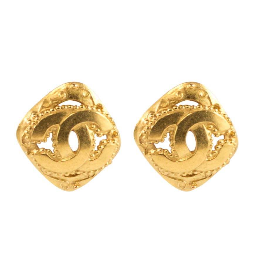 Chanel Round Ivory Enamel CC Logo Clip On Earrings