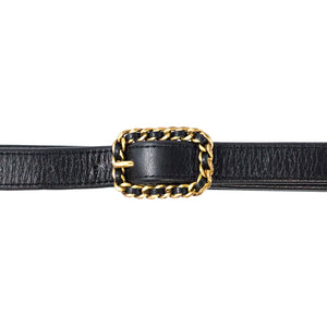 Chanel Vintage Black Lambskin Thin Belt with Gold Buckle c. 1980 - Harlequin Market