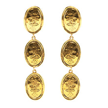 Load image into Gallery viewer, Chanel Vintage Signed Gold Tone Oval Coin Drop Earrings - Collection 26 - Harlequin Market