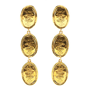 Chanel Vintage Signed Gold Tone Oval Coin Drop Earrings - Collection 26 - Harlequin Market