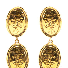 Load image into Gallery viewer, Chanel Vintage Signed Gold Tone Oval Coin Drop Earrings - Collection 26 - Harlequin Market
