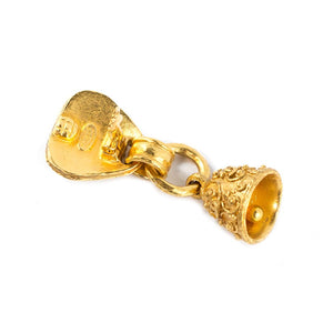 Chanel Vintage Signed Gold Tone Fretwork Bell Earrings - 1994 - Harlequin Market