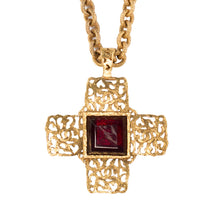 Load image into Gallery viewer, Chanel Vintage Red Gripoix Cross Pendant Necklace - Collection 25 - Harlequin Market