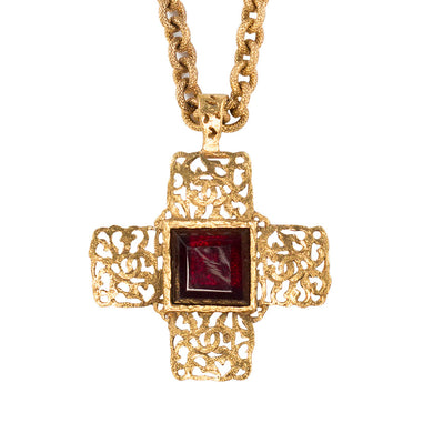 Chanel Vintage Red Gripoix Cross Pendant Necklace - Collection 25 - Harlequin Market