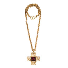 Load image into Gallery viewer, Chanel Vintage Red Gripoix Cross Pendant Necklace - Collection 25 - Harlequin Market